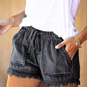 **NWOTs**  Black  Distressed Drawstring Raw Hem Shorts Unbranded. Size S